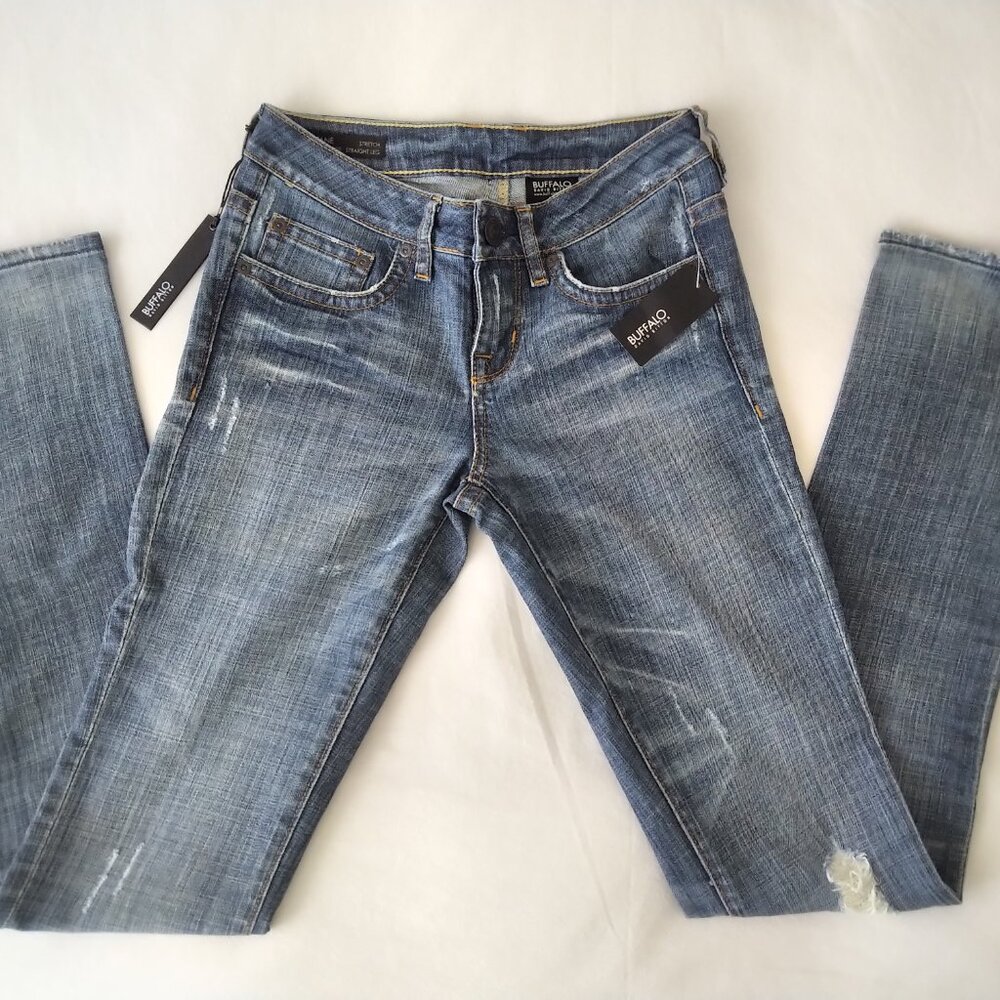 NWT Buffalo GITANE Regular rise Straight leg Jeans sz 24 Washed Denim Bitton